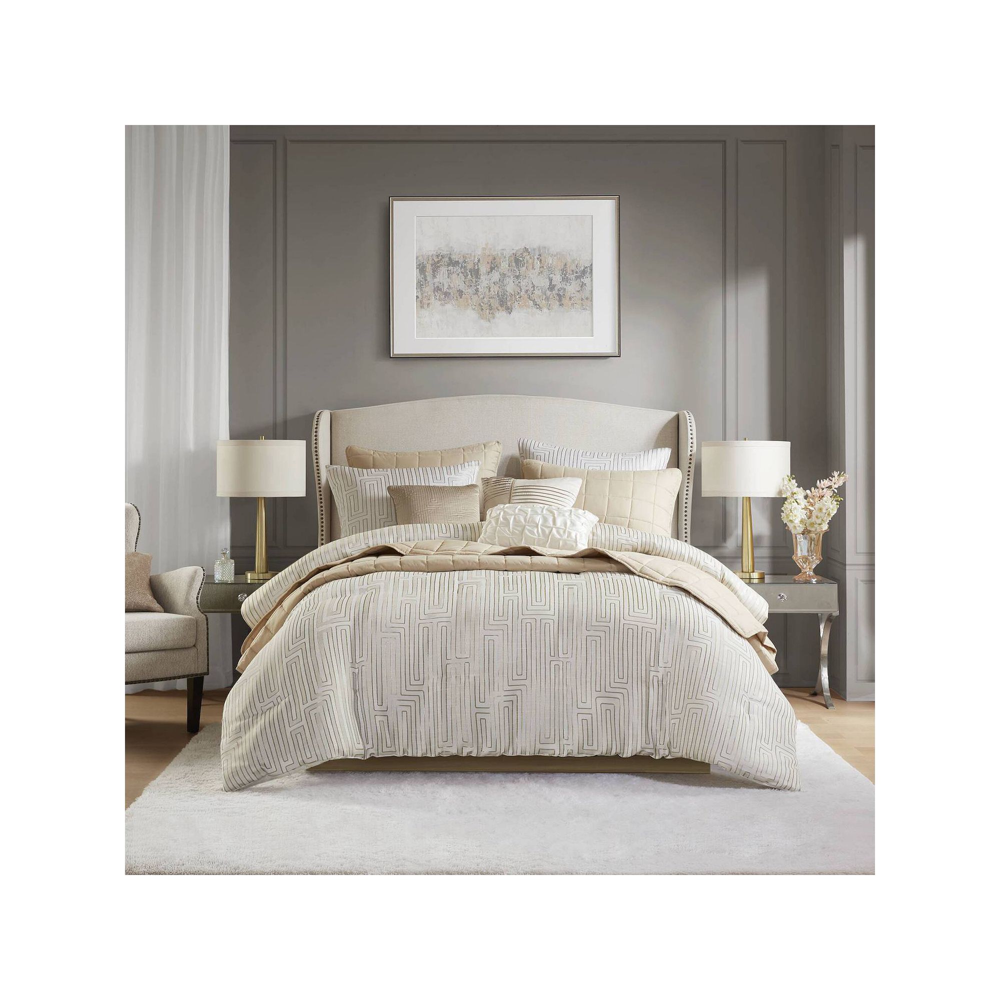 Madison Park Hayden 10-Piece Luxury Jacquard Comforter Set with Quilt and T