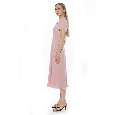 Women's ALEXIA ADMOR Asymmetric Collar Fit And Flare Short Sleeve Dress