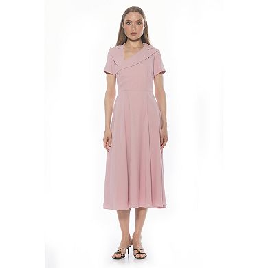 Women's ALEXIA ADMOR Asymmetric Collar Fit And Flare Short Sleeve Dress