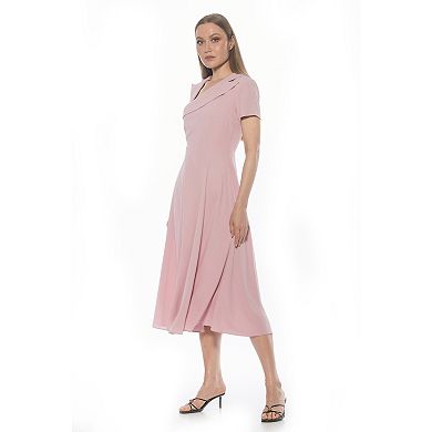 Women's ALEXIA ADMOR Asymmetric Collar Fit And Flare Short Sleeve Dress