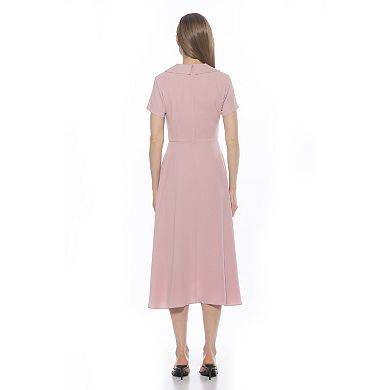 Women's ALEXIA ADMOR Asymmetric Collar Fit And Flare Short Sleeve Dress