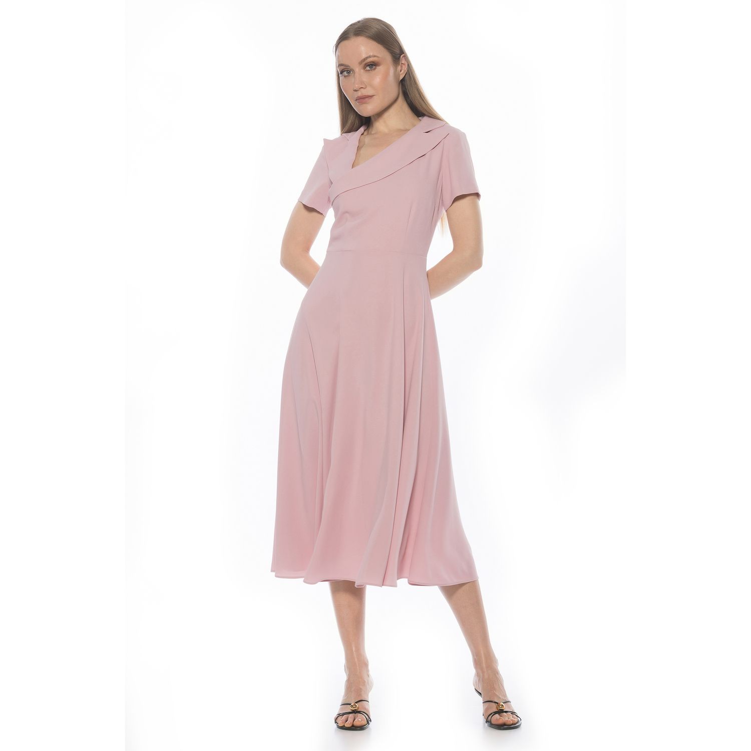 Женские платья ALEXIA ADMOR Asymmetric Collar Fit And Flare Short Sleeve Dress