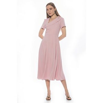Women's ALEXIA ADMOR Asymmetric Collar Fit And Flare Short Sleeve Dress