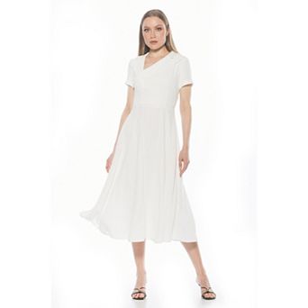 Women's ALEXIA ADMOR Asymmetric Collar Fit And Flare Short Sleeve Dress