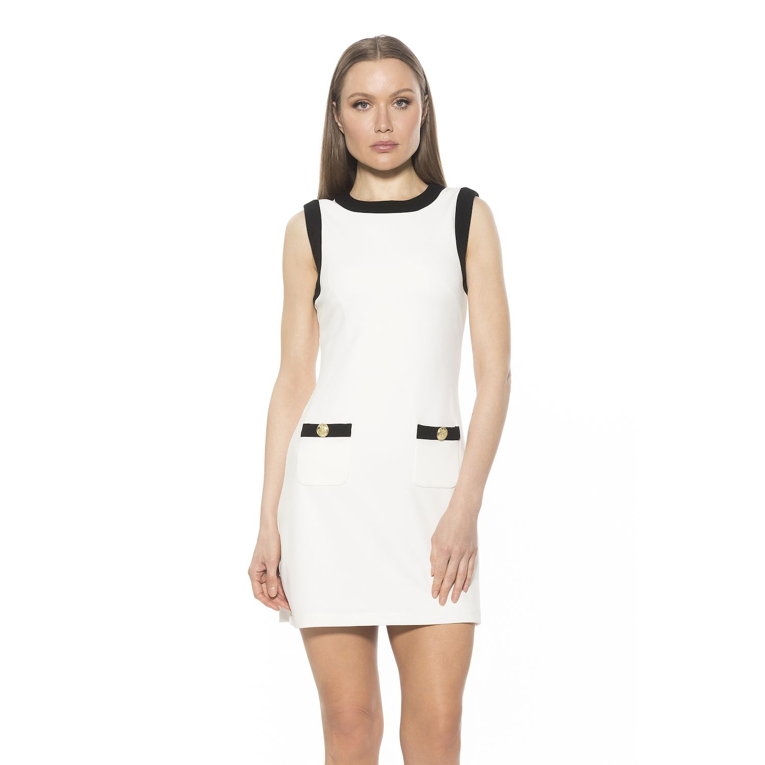 Женское платье Alexia Admor Piper Contrast Crewneck Shift Mini, цвет: Синий с принтом — фото 1