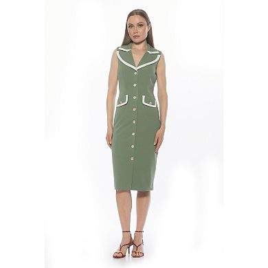 Women's ALEXIA ADMOR Contrast Collar Button Down Midi Sheath Dress