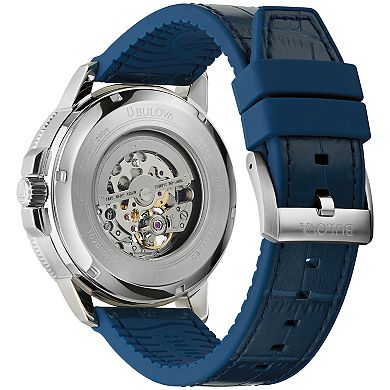 Bulova Men's Marine Star Stainless Steel Exhibition Dial Leather Strap Watch - 96A291