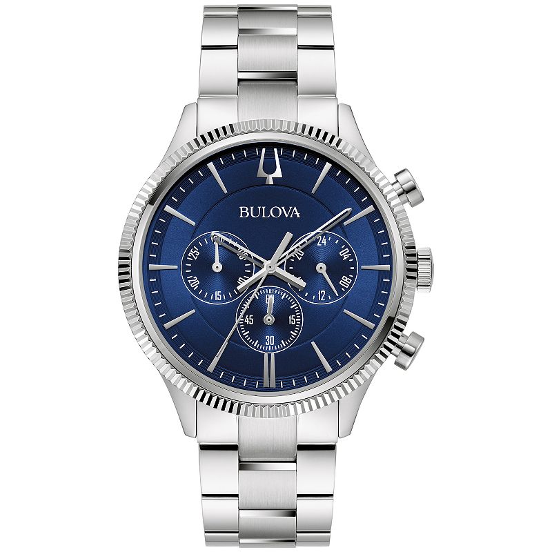 Bulova Men's Stainless Steel Blue Chronograph Dial Bracelet Watch - 96A324, Size: 42MM