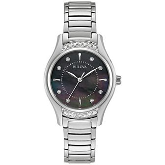 Bulova Women's Classic Stainless Stainless Steel Diamond Accent Black Mother-of-Pearl Bracelet Watch - 96R242