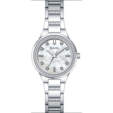 Bulova Women's Stainless Steel Crystal Accent Bracelet Watch & Crystal Heart Necklace Box Set - 96X162