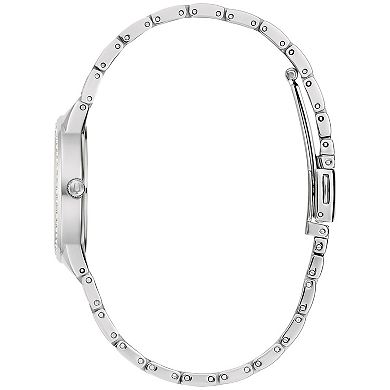 Bulova Women's Stainless Steel Crystal Accent Bracelet Watch & Crystal Heart Necklace Box Set - 96X162