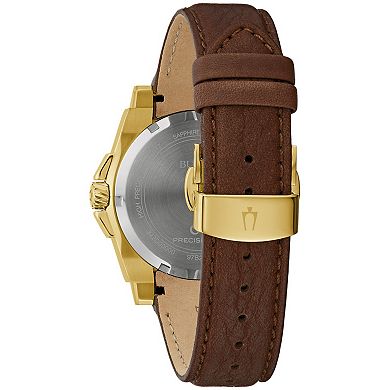 Bulova Men's Icon Precisionist Gold Tone Stainless Steel Brown Leather Strap Watch - 97B216