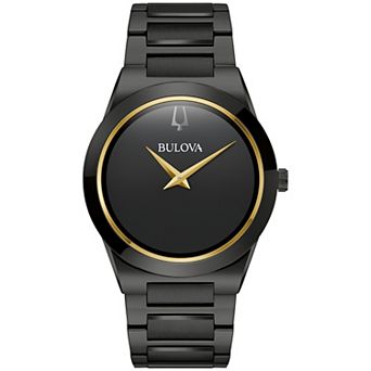 Bulova Men's Millennia Black Ion-Plated Stainless Steel Gold Accent Dial Bracelet Watch - 98A313