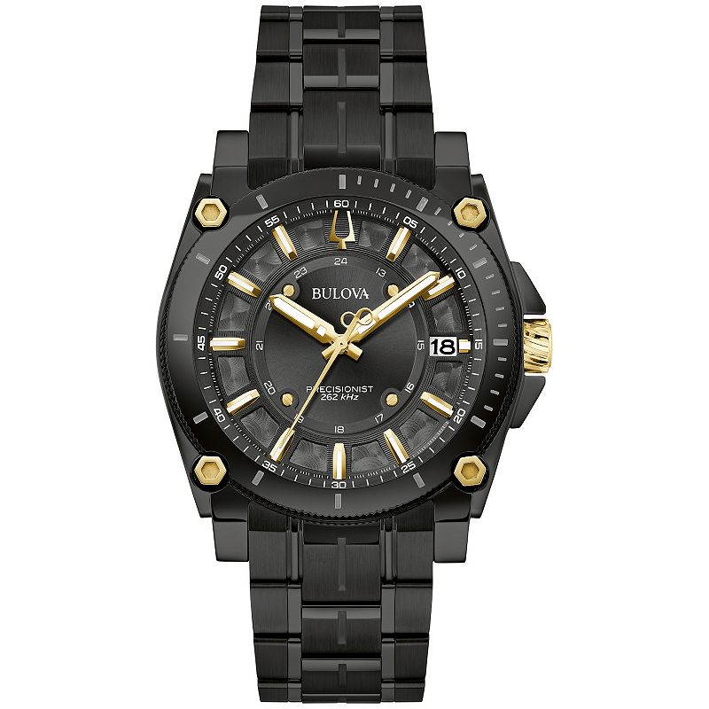 Bulova Men's Icon Black Ion-Plated Stainless Steel Gold Accent Dial Bracelet Watch - 98B408, Size: 40 mm