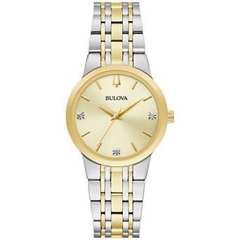 Bulova Women's Modern Two Tone Stainless Steel Diamond Accent Bracelet Watch - 98P224