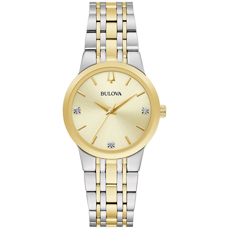 Bulova Women's Modern Two Tone Stainless Steel Diamond Accent Bracelet Watch - 98P224, Size: 30MM, Yellow