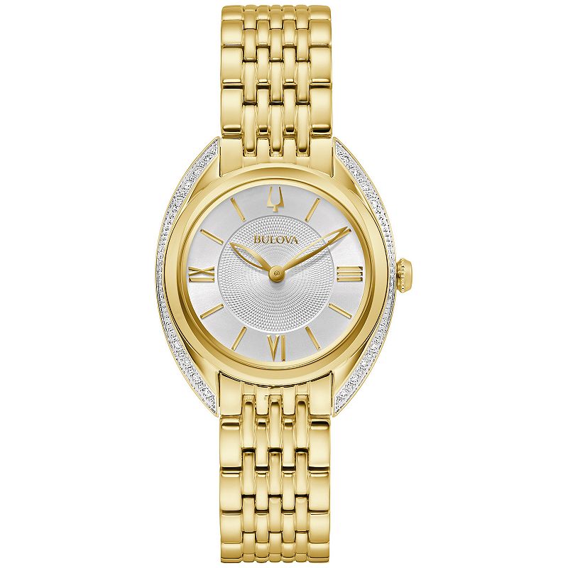 Bulova Women's Classic Gold Tone Stainless Steel Diamond Accent Bracelet Watch - 98R298, Size: 30MM, Silver White