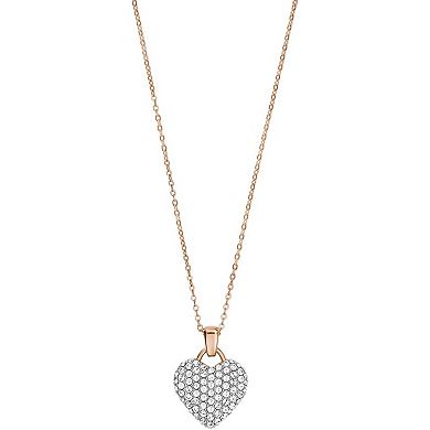 Bulova Women's Rose Gold Tone Stainless Steel Crystal Accent Bracelet Watch & Crystal Heart Necklace Box Set - 98X132