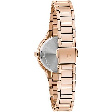Bulova Women's Rose Gold Tone Stainless Steel Crystal Accent Bracelet Watch & Crystal Heart Necklace Box Set - 98X132