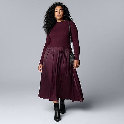 knee length dresses for ladies Final Sale Plus Size Ribbed Midi Sweater Dress in Brown, Tan & Mauve main image 1