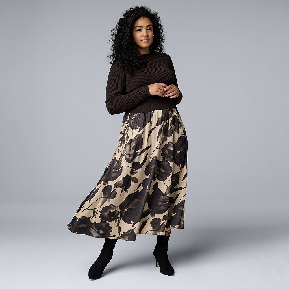 野*ら様 ワンダフルワールド 綿ニットタブリエ すみれモチーフ付き サテンリボン Plus Size Simply Vera Vera Wang Mixed Media Sweater Dress