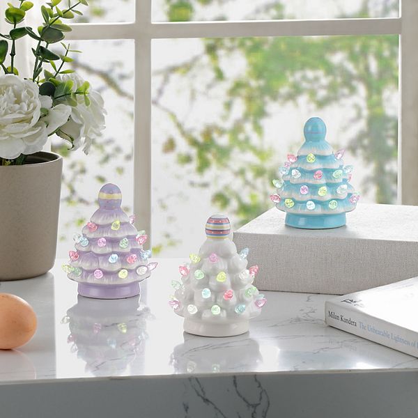 Mr. Cottontail Mini Ceramic Easter Trees Table Decor Set of 3