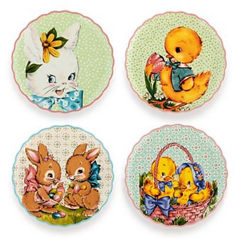 Mr. Cottontail Ceramic Easter Plates Table Decor Set of 4