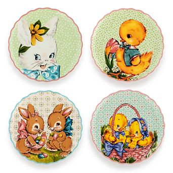 Mr. Cottontail Ceramic Easter Plates Table Decor Set of 4