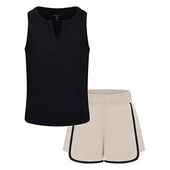 Girls 4-6x Layer 8 Ribbed Active Tank Top & Stretch Woven Shorts Set