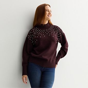 Women's Nine West Mock Neck Embellished Pullover