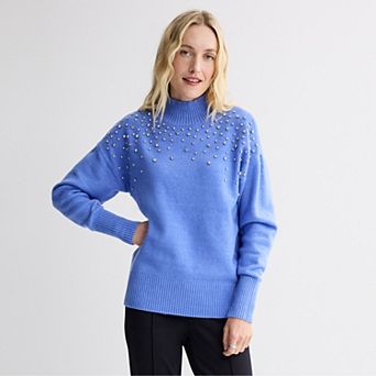 Women's Nine West Mock Neck Embellished Pullover