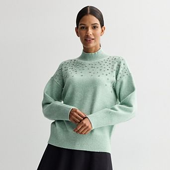 Women's Nine West Mock Neck Embellished Pullover