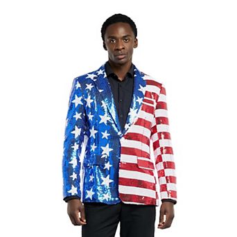 Men's OppoSuits Shiny Sequins Blazer - USA Flag Design