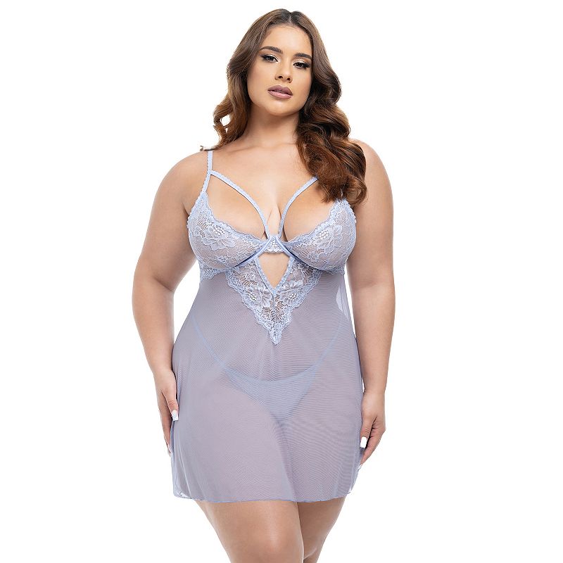 Plus Size Oh La La Cheri Elsie Babydoll Lingerie 74-11532X, Women's, Size: 1XL-2XL, Brunnera Blue