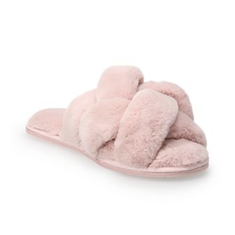LC Lauren Conrad Multi Strap Women's Fur Slide Slippers