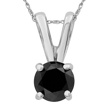 Jewelexcess Sterling Silver 1/2 Carat T.W. Black Diamond Solitaire Pendant Necklace