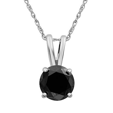 Jewelexcess Sterling Silver 1 Carat T.W. Black Diamond Solitaire Pendant Necklace