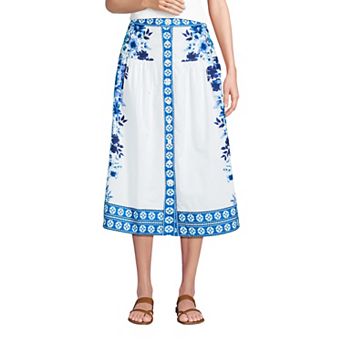 Women's Lands' End Poplin Border Print Midi Skirt