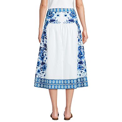Women's Lands' End Poplin Border Print Midi Skirt