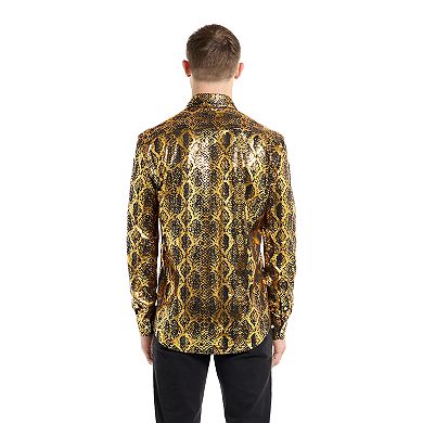 Men's OppoSuits Shiny Gold Snake Print Slim-Fit Button-Down Shirt
