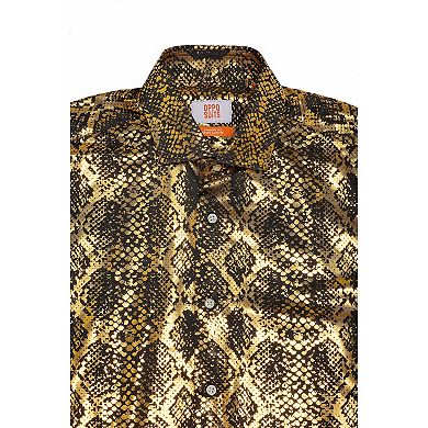 Men's OppoSuits Shiny Gold Snake Print Slim-Fit Button-Down Shirt