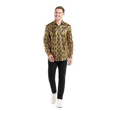 Men's OppoSuits Shiny Gold Snake Print Slim-Fit Button-Down Shirt