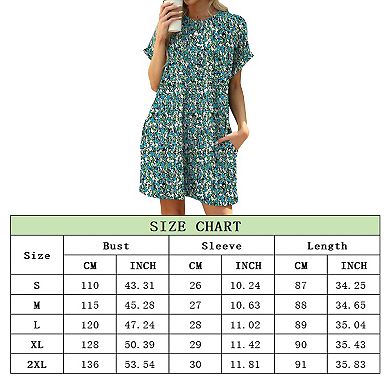 Women's Summer Casual T Shirt Dresses Short Sleeve Swing Floral Printed Dress With Pockets