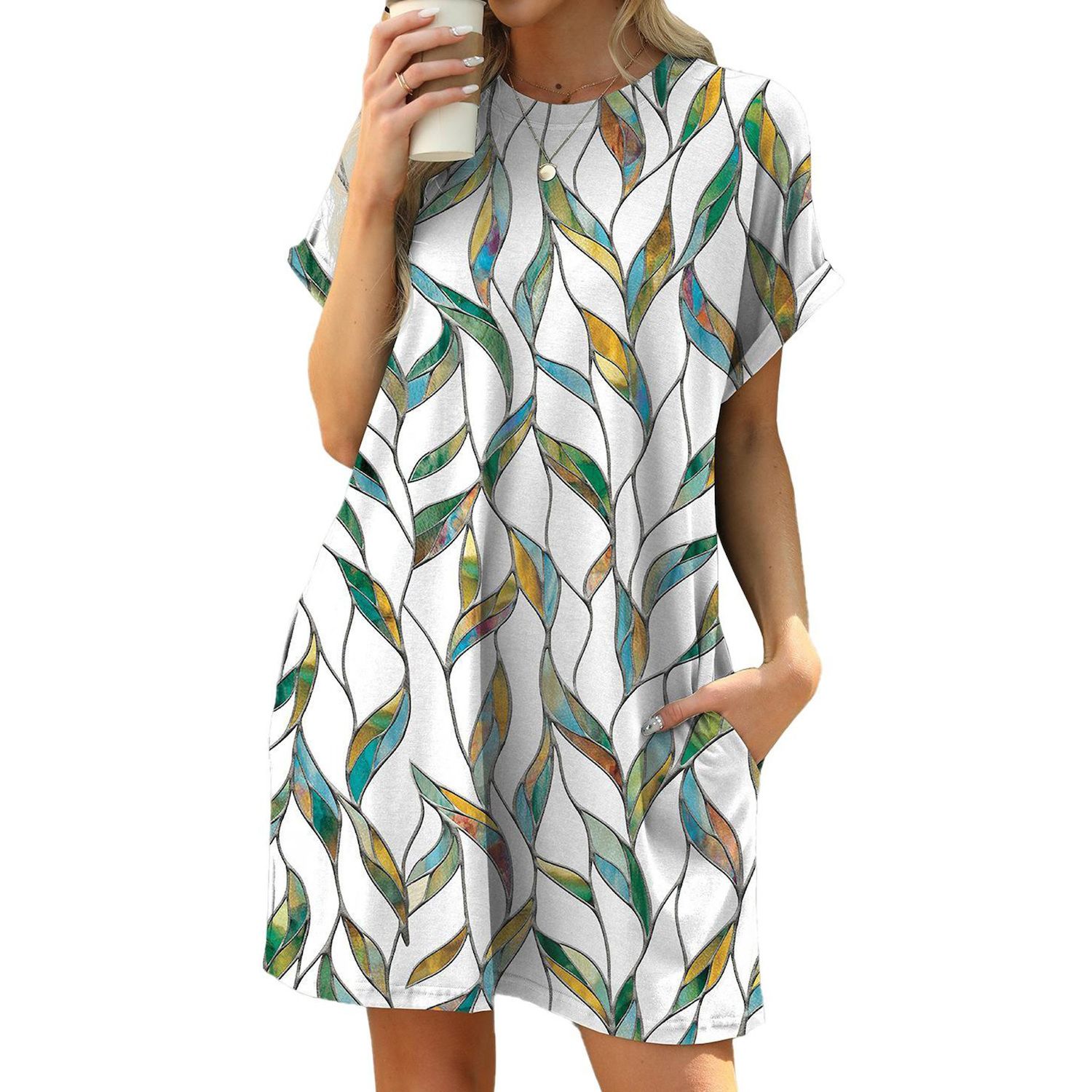 Женские платья Summer Casual T Shirt Dresses Short Sleeve Swing Floral Printed Dress With Pockets
