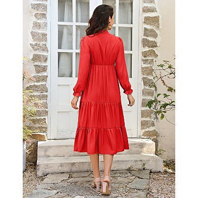 chinese dress ladies Long Sleeve Ruffle Tiered Midi Dress