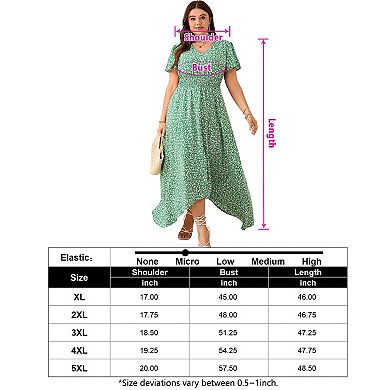 Women Plus Size Maxi Dress Short Sleeve Wrap V Neck Button Down High Low Split Ruffle Long Dress