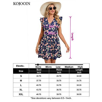 Women's Swing Mini Dress Floral V Neck Short Sleeve Lace Trim Backless A-Line Flare Short Dress