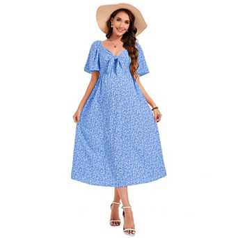 Maternity Dresses for Baby Shower Women's Knotted V Neck Knee Length Wrap Baby Shower Dress