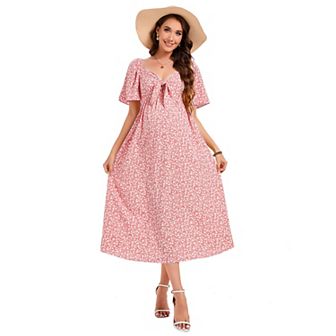 Maternity Dresses for Baby Shower Women's Knotted V Neck Knee Length Wrap Baby Shower Dress