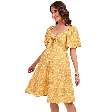 Maternity Dresses for Baby Shower Women's Knotted V Neck Knee Length Wrap Baby Shower Dress